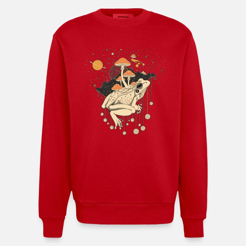 Cosmic Frog & Toadstools in the Universe - Heavyweight Oversized Organic Crew Neck Made in EU - red