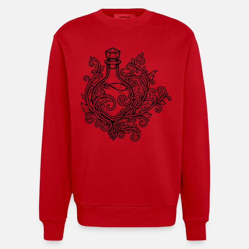 Fiole d'elixir et fleurs - Sweat bio épais oversize fabriqué en UE - rouge