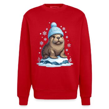 Winter-Seelöwe mit blauer Mütze - Heavyweight Oversized Organic Crew Neck Made in EU - Rot - Vorne - AI Model Female 172 light (172cm) & AI Model Male 178 light (178cm)