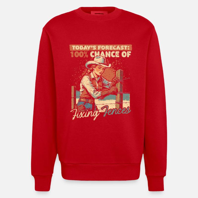 Ehefrau eines Bauern Mutter Fixing Fences - Heavyweight Oversized Organic Crew Neck Made in EU - Rot