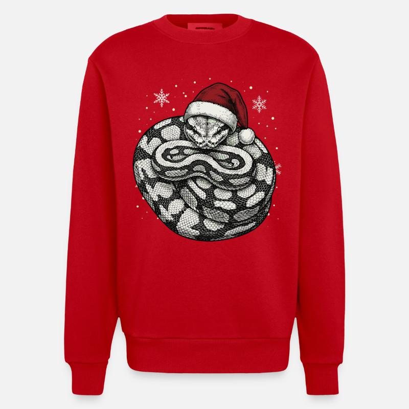 Königspython Weihnachten Ball Python Schlange - Heavyweight Oversized Organic Crew Neck Made in EU - Rot