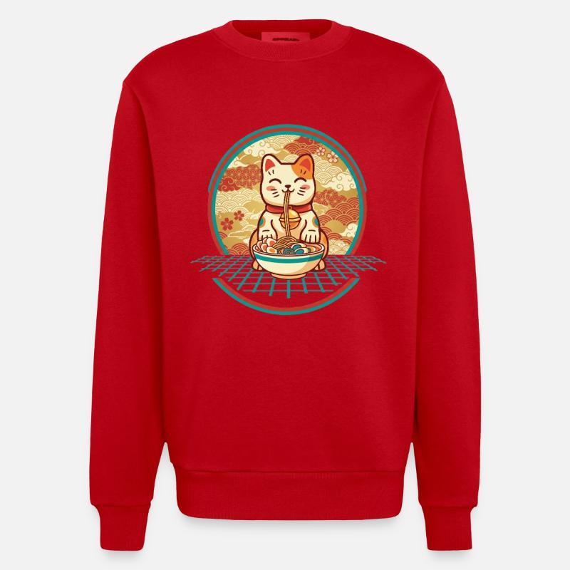 Maneki Neko Ramen Lucky Charm Chat - Sweat bio épais oversize fabriqué en UE - rouge
