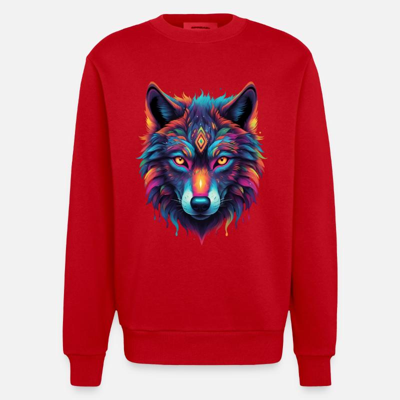 Neon-Wolf Kernmotiv Farbexplosion - Heavyweight Oversized Organic Crew Neck Made in EU - Rot