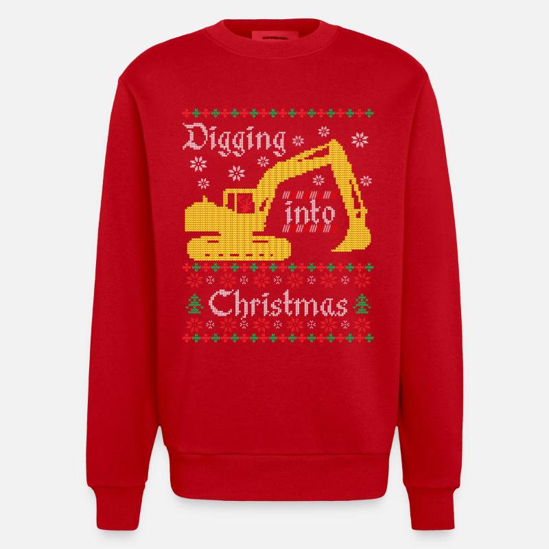 Digging into Ugly Christmas Bagger Bauarbeiter - Heavyweight Oversized Organic Crew Neck Made in EU - Rot