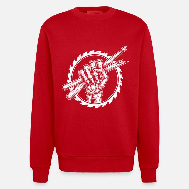 Skelett Hand mit Drumsticks - Heavyweight Oversized Organic Crew Neck Made in EU - Rot