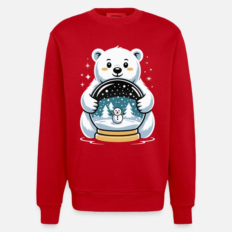 Polarbaer Schneekugel Impression - Heavyweight Oversized Organic Crew Neck Made in EU - Rot