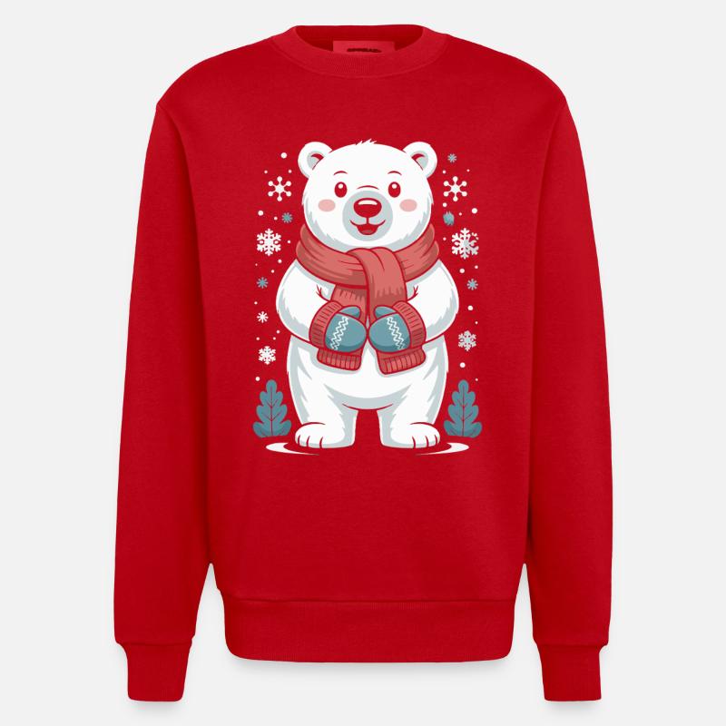 Polar Bear Winter Magic - Heavyweight Oversized Organic Crew Neck Made in EU - red