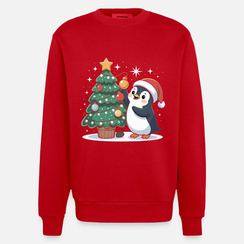 Pinguin schmückt Weihnachtsbaum - Heavyweight Oversized Organic Crew Neck Made in EU - Rot