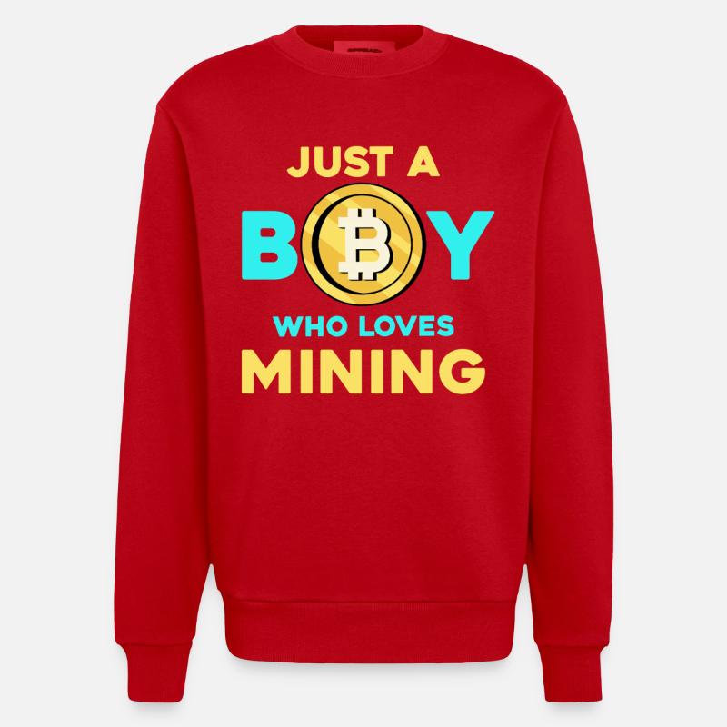 Krypto Mining Junge – Bitcoin Leidenschaft - Heavyweight Oversized Organic Crew Neck Made in EU - Rot
