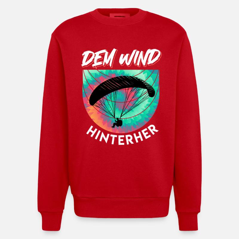 Gleitschirmflieger DEM WIND HINTERHER Lustig - Heavyweight Oversized Organic Crew Neck Made in EU - Rot