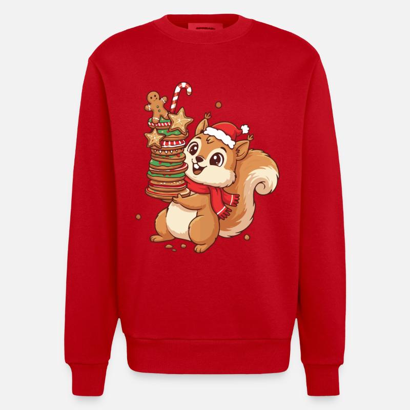 Écureuil de Noël avec des biscuits - Sweat bio épais oversize fabriqué en UE - rouge