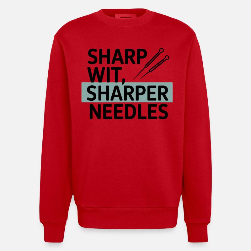 Sharp Wit, Sharper Needles Akupunkteur Beruf - Heavyweight Oversized Organic Crew Neck Made in EU - Rot