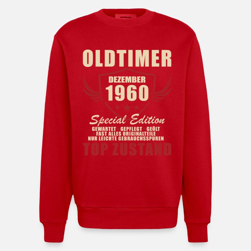 Édition spéciale Oldtimer 1960 - Sweat bio épais oversize fabriqué en UE - rouge