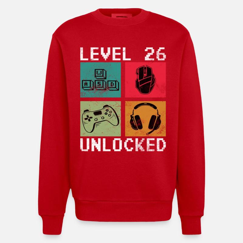 Level 26 Freigeschaltet: Pixel Gaming Blocks - Heavyweight Oversized Organic Crew Neck Made in EU - Rot
