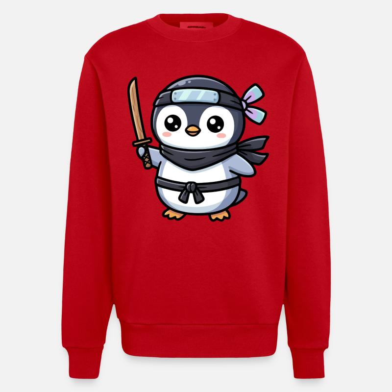Pingouin Ninja avec Épée - Sweat bio épais oversize fabriqué en UE - rouge