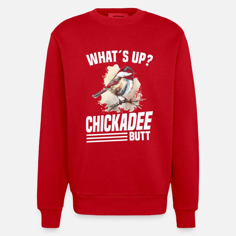  Chickadee Birder Chickadee Plush Birdwatching - Heavyweight Oversized Organic Crew Neck Made in EU - red