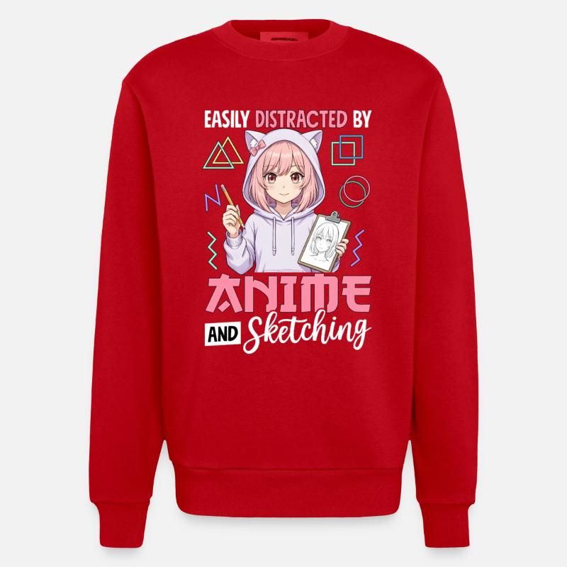 Easily Distracted By Anime And Sketching - Heavyweight Oversized Organic Crew Neck Made in EU - Rot
