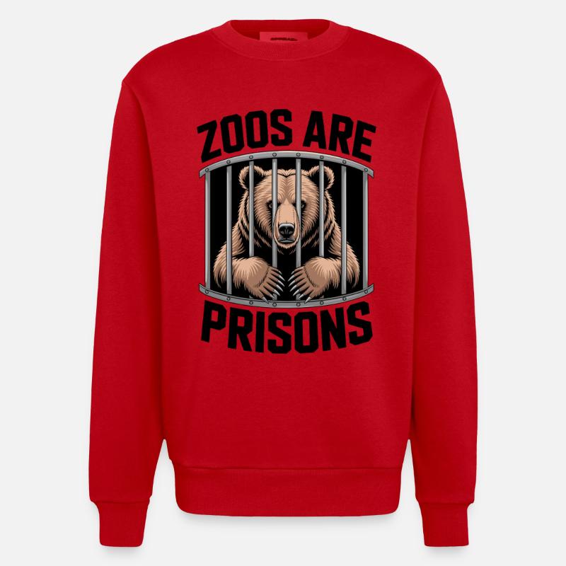 Bär hinter Gittern Motiv - Heavyweight Oversized Organic Crew Neck Made in EU - Rot