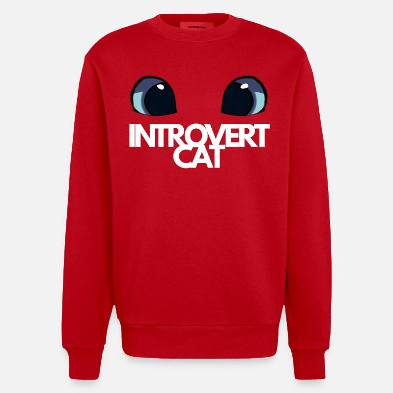 Chat Introvert Yeux Bleus - Sweat bio épais oversize fabriqué en UE - rouge