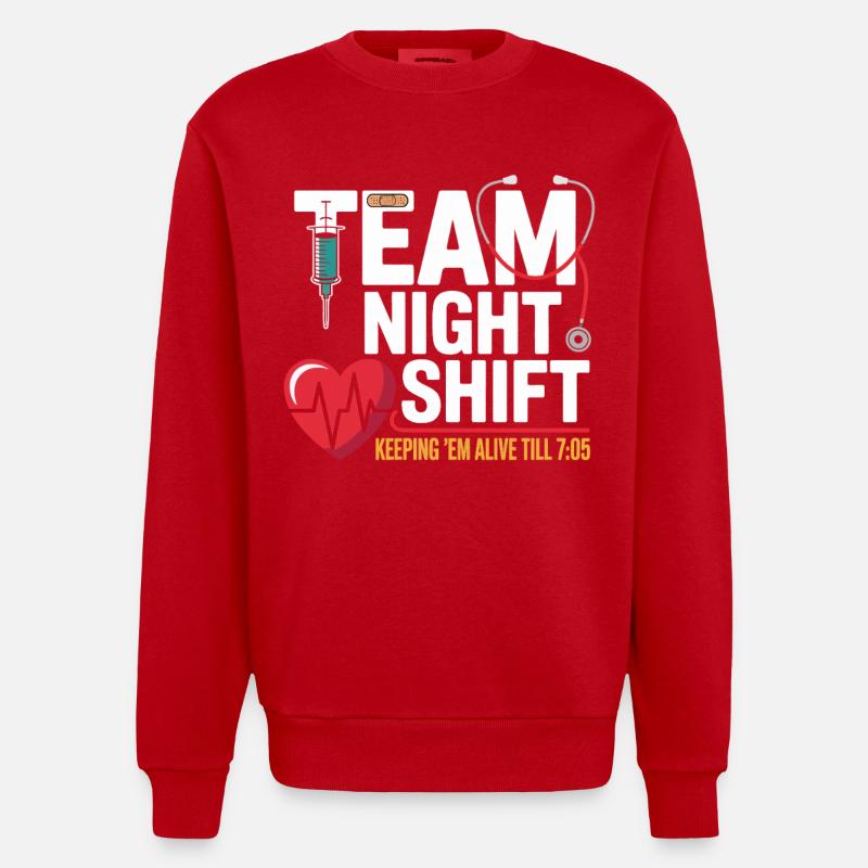 Team Night Shift Nachtschicht Helden - Heavyweight Oversized Organic Crew Neck Made in EU - Rot