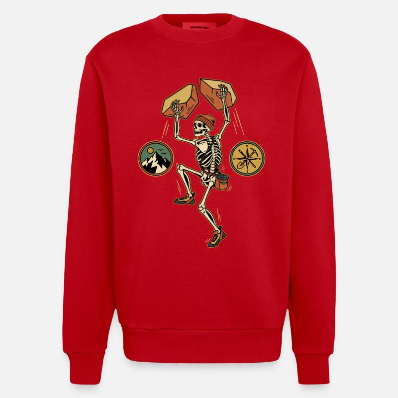 Skeleton Climber Adventure Mountains Kompass - Heavyweight Oversized Organic Crew Neck Made in EU - Rot