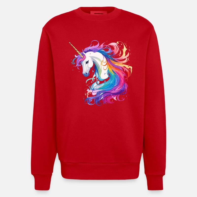 Regenbogen-Einhorn Kopf Portrait - Heavyweight Oversized Organic Crew Neck Made in EU - Rot