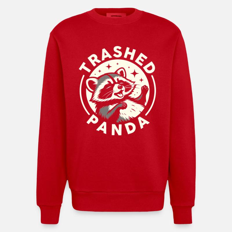 Trashed Panda Raccoon Funny Meme Design - Heavyweight Oversized Organic Crew Neck Made in EU - red