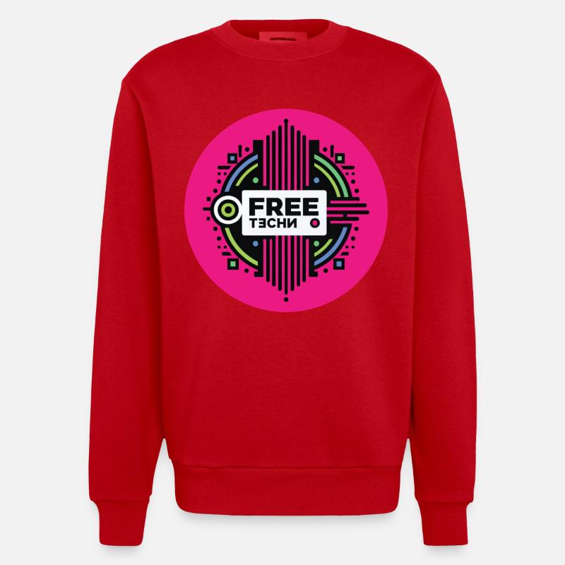 FREE TECHNO #2 – lass uns reden. - Heavyweight Oversized Organic Crew Neck Made in EU - Rot