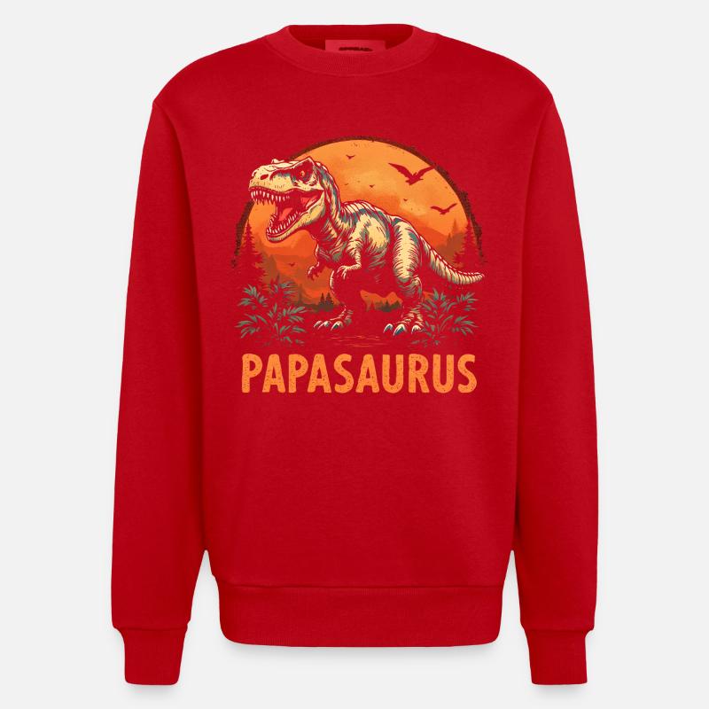 Papasaurus Bester Papa starker Vater Geschenk - Heavyweight Oversized Organic Crew Neck Made in EU - Rot
