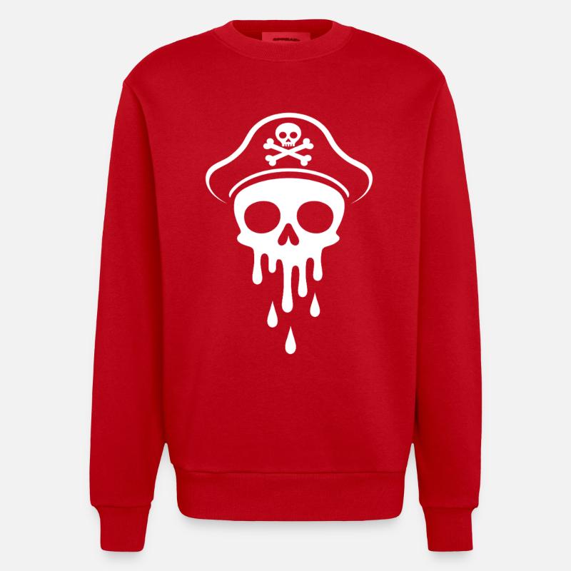 Melting Captain Skull Skull Captain Hat - Heavyweight Oversized Organic Crew Neck Made in EU - red