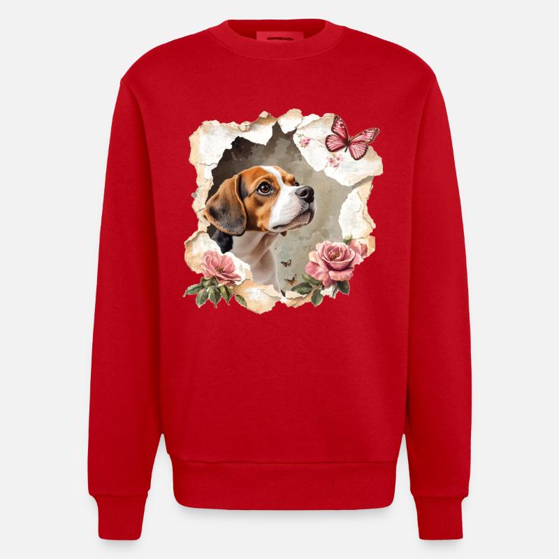 Beagle avec papillon - Sweat bio épais oversize fabriqué en UE - rouge