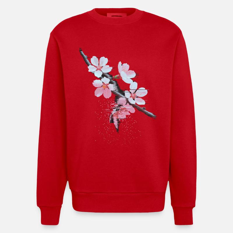Succursale d’art bug de Cherry Blossoms - Sweat bio épais oversize fabriqué en UE - rouge