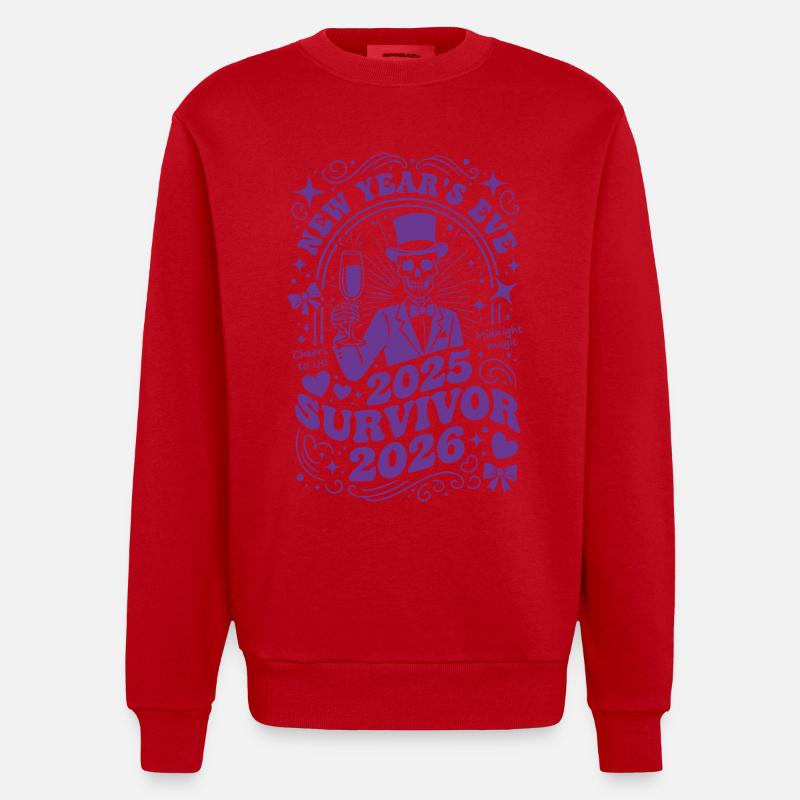 Silvester 2025 Überlebender 2026 Mitternachtsmagie - Heavyweight Oversized Organic Crew Neck Made in EU - Rot