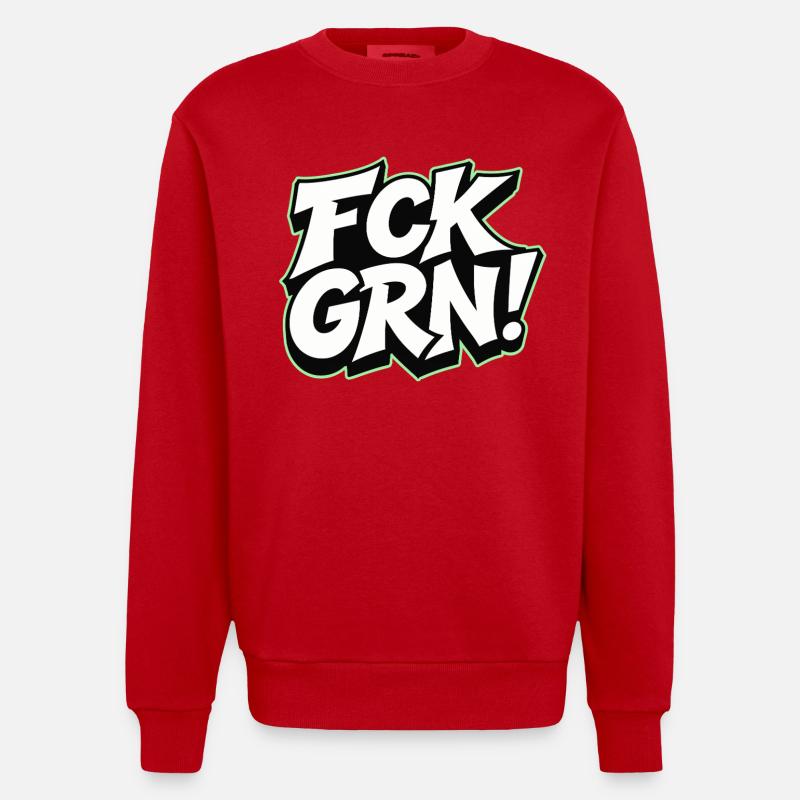 FCK GRN Statement Schriftzug - Heavyweight Oversized Organic Crew Neck Made in EU - Rot