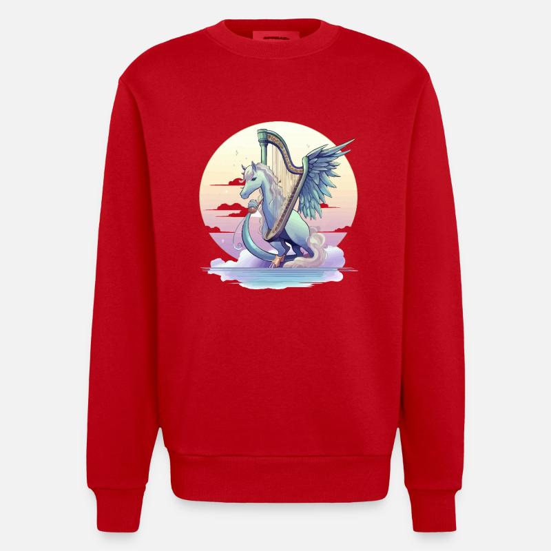 Pégase avec harpe le soir - Sweat bio épais oversize fabriqué en UE - rouge