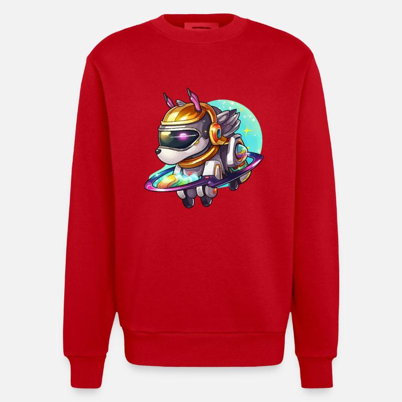 Chien de l’espace sur un hoverboard - Sweat bio épais oversize fabriqué en UE - rouge