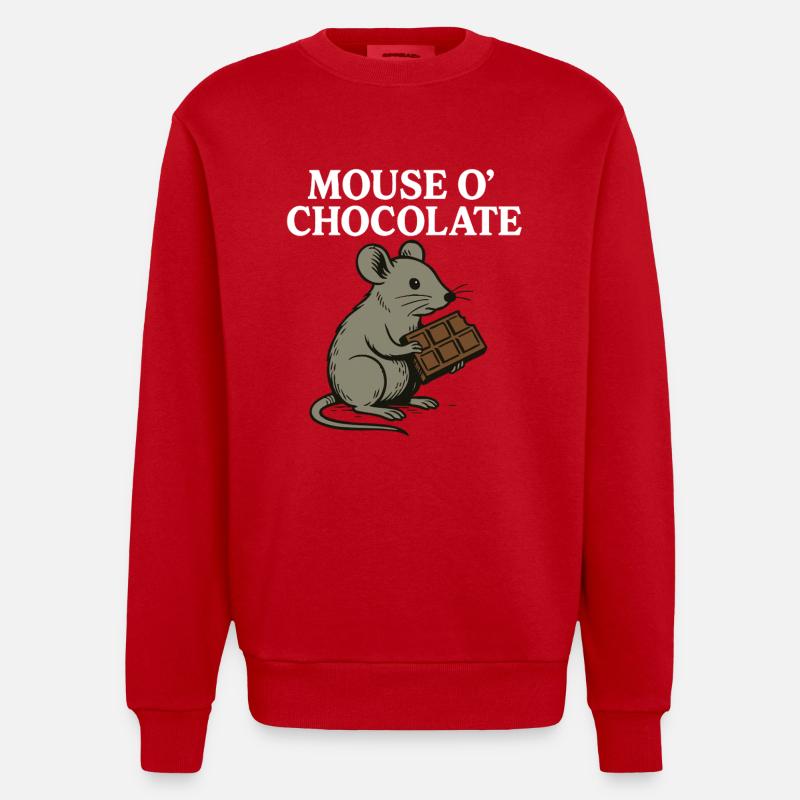 Mouse o'Chocolate Funny Pun Mouse - Heavyweight Oversized Organic Crew Neck Made in EU - red
