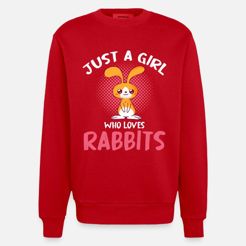 Nur ein Mädchen liebt Kaninchen - Heavyweight Oversized Organic Crew Neck Made in EU - Rot