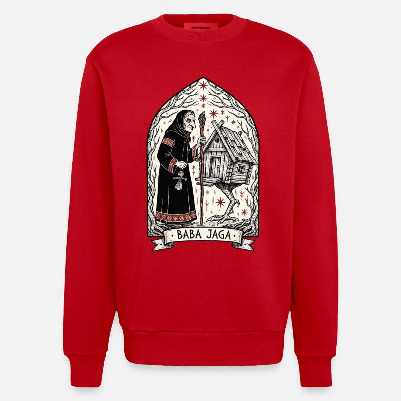 Baba Yaga Dunkle Slawische Hexenkunst - Heavyweight Oversized Organic Crew Neck Made in EU - Rot