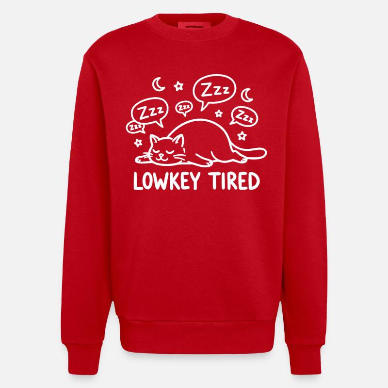 Lowkey Tired Schlafende Katze - Heavyweight Oversized Organic Crew Neck Made in EU - Rot