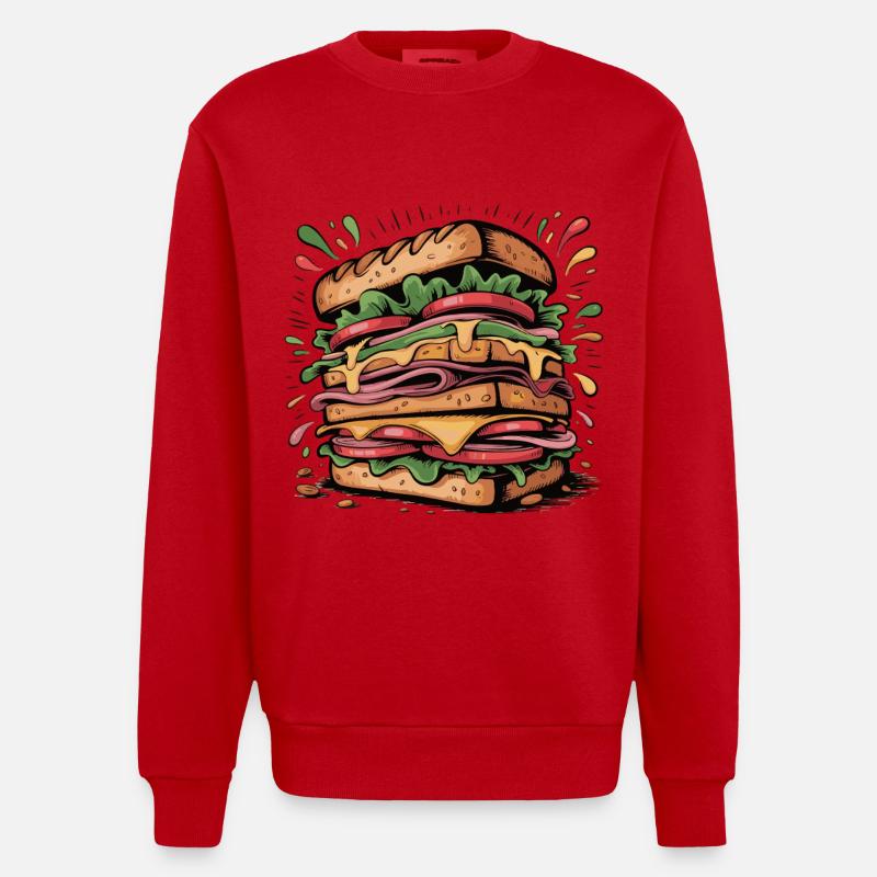 Burger Pop Art Explosion - Sweat bio épais oversize fabriqué en UE - rouge