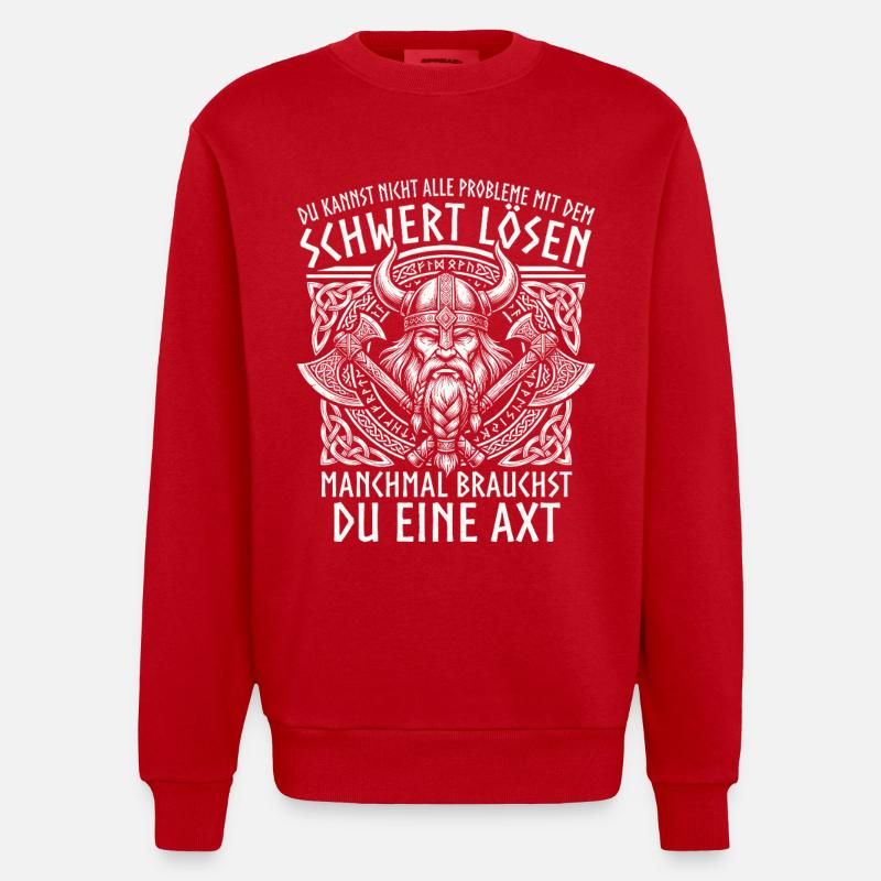 Vikings comiques : Le Brave Guerrier - Sweat bio épais oversize fabriqué en UE - rouge