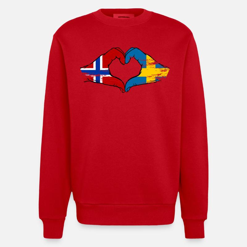 Mains du drapeau Norvégien Suède - Sweat bio épais oversize fabriqué en UE - rouge
