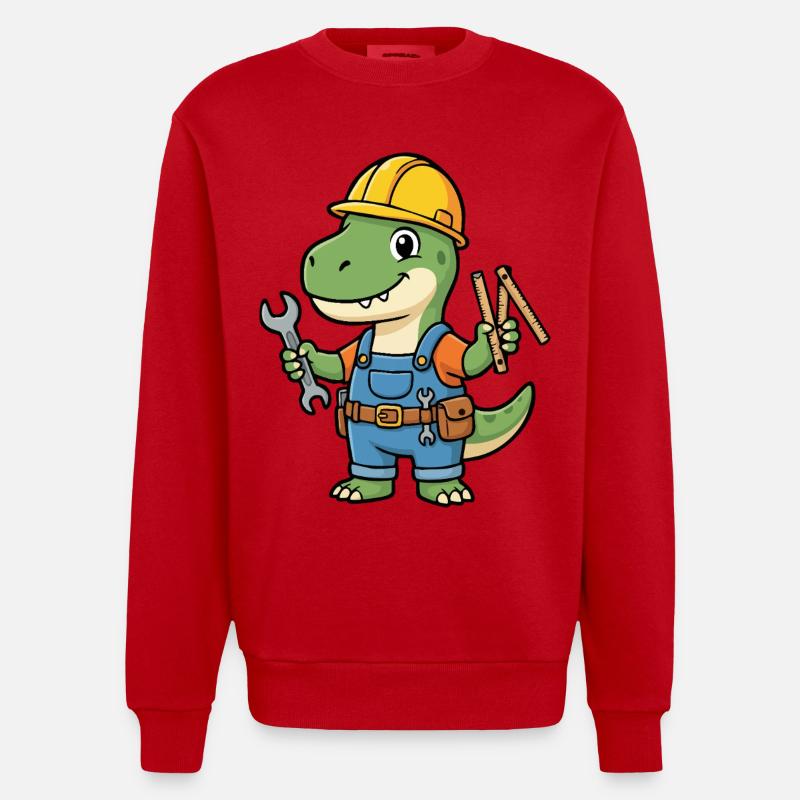 Dino construction worker with tools - Heavyweight Oversized Organic Crew Neck Made in EU - red