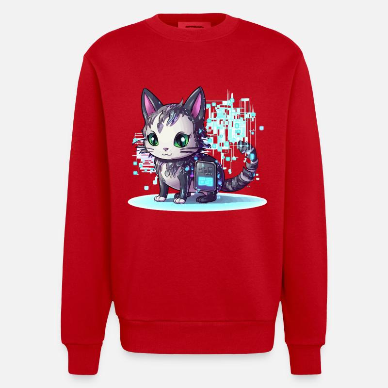 Cybercat Neon Pixel Magic - Sweat bio épais oversize fabriqué en UE - rouge