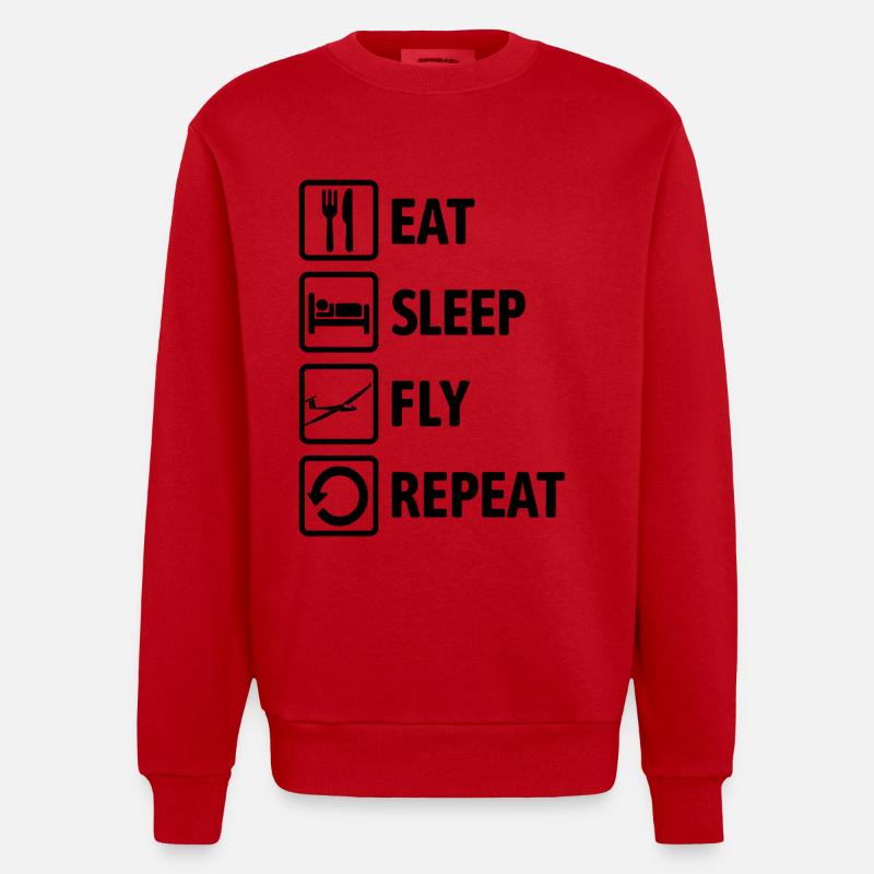 Mange, Dors, Vole, Répéter - Planeur - Sweat bio épais oversize fabriqué en UE - rouge