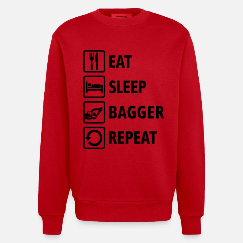 Eat Sleep Bagger Repeat - baggern & buddeln - Heavyweight Oversized Organic Crew Neck Made in EU - Rot