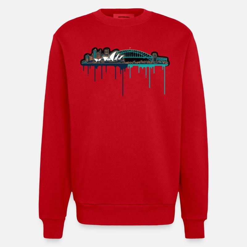 Impression néon de Sydney Skyline - Sweat bio épais oversize fabriqué en UE - rouge