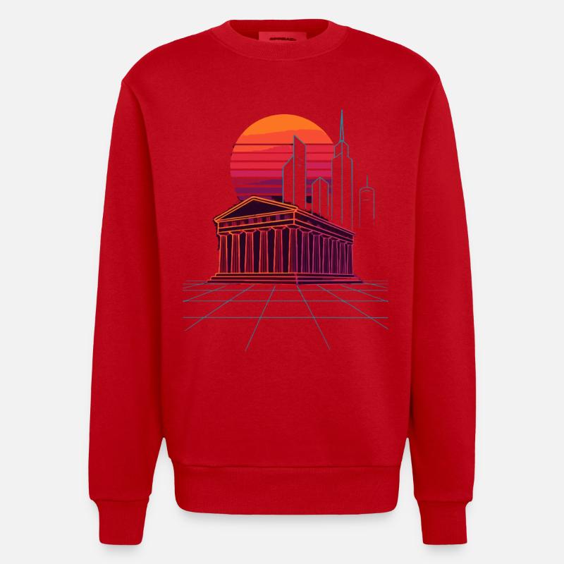 Neon Skyline trifft antike Säulen - Athen - Heavyweight Oversized Organic Crew Neck Made in EU - Rot