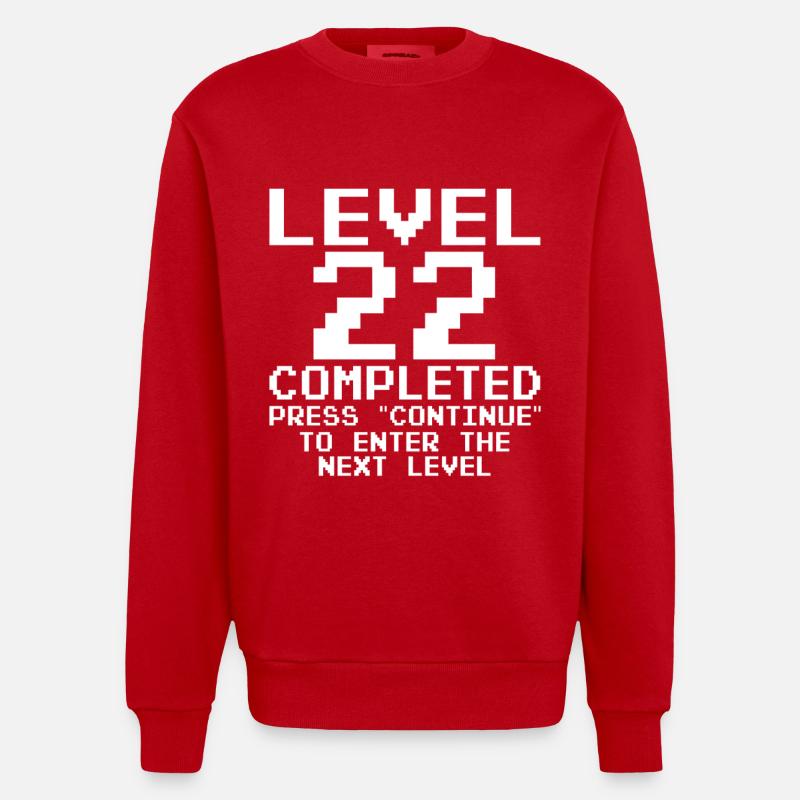 Level 22 Pixel Retro Completed - Heavyweight Oversized Organic Crew Neck Made in EU - red